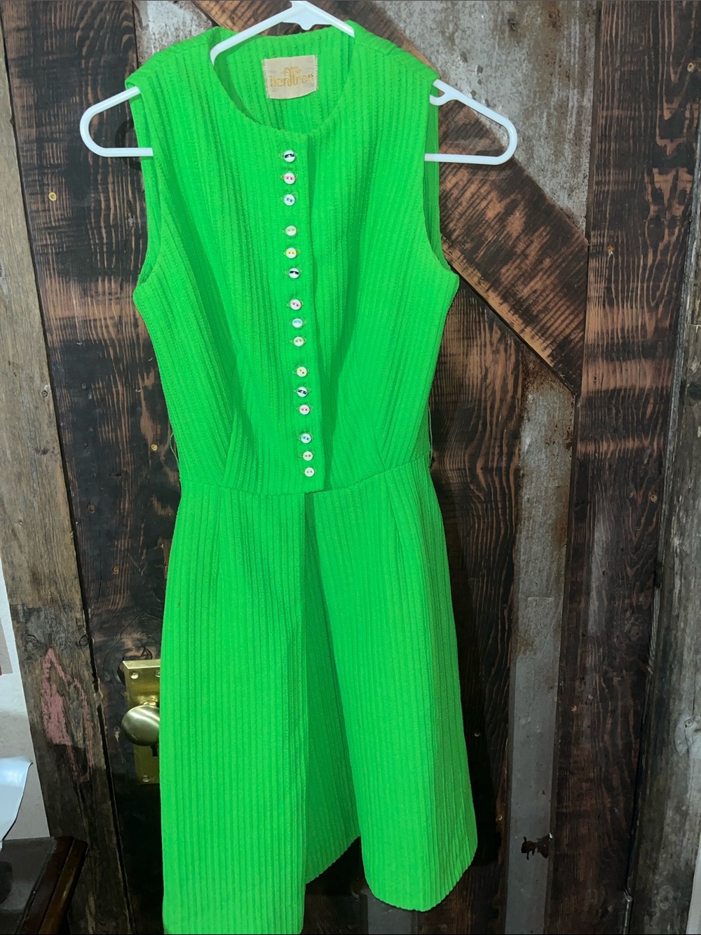 Vintage lion tree  Green Button-Front Fit & Flare Dress